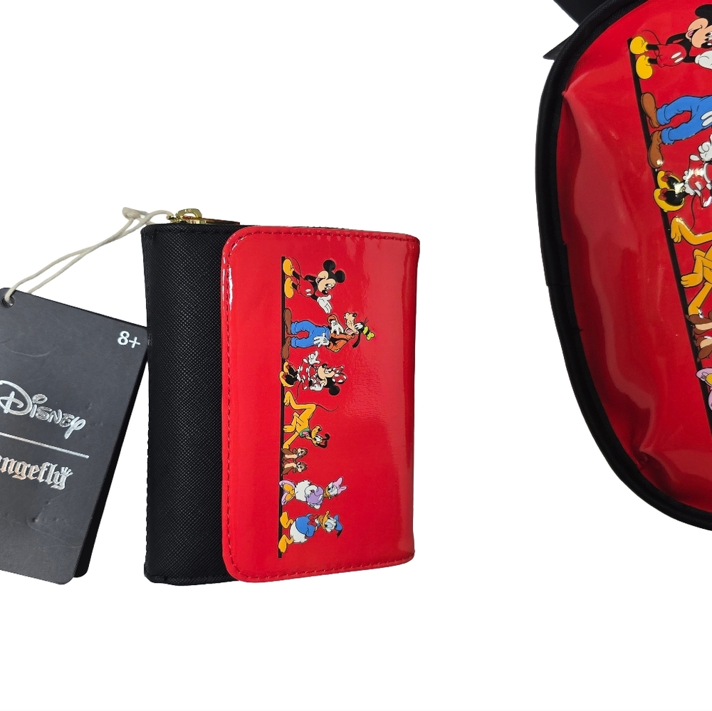 Loungefly Disney Mickey & Friends Walking Patent Crossbody Wallet Set NWT - Picture 2 of 7